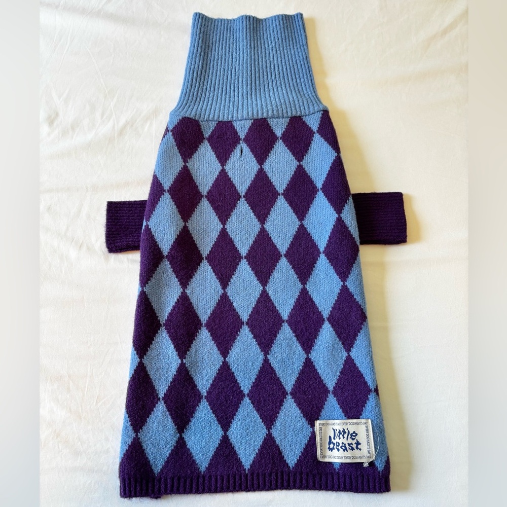 Little Beast Straight Outta Hamptons Argyle Dog Sweater, XL